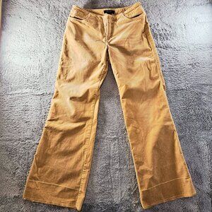 Womens Express Stretch Khaki Tan Pants Velvet Flare Unfinished Hem Size 5/6